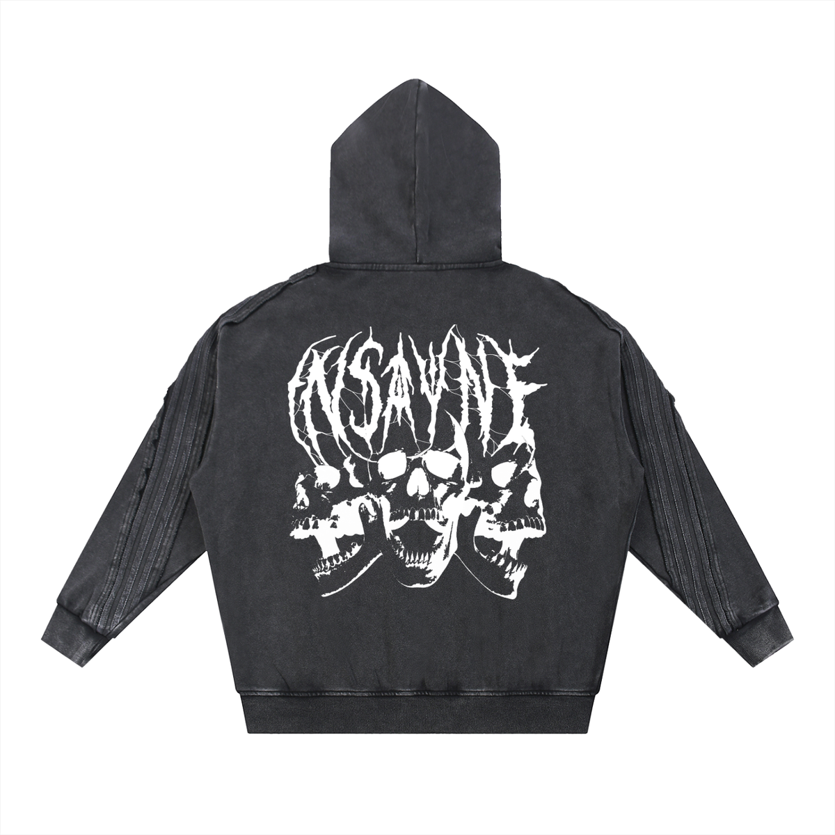 INSAYNE Snow Washed Tape Raw Edge Zip Hoodie