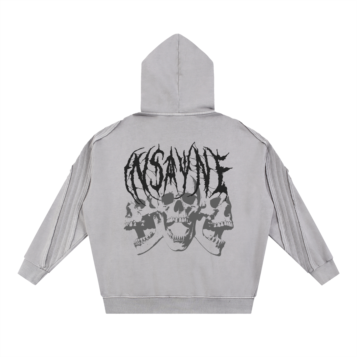 INSAYNE Snow Washed Tape Raw Edge Zip Hoodie