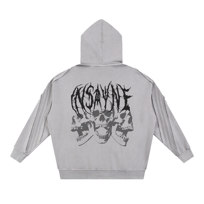 INSAYNE Snow Washed Tape Raw Edge Zip Hoodie
