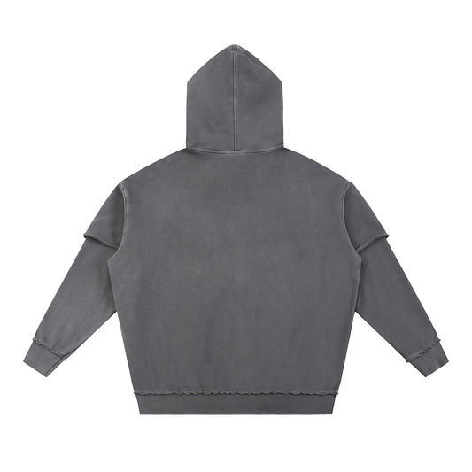 INSAYNE Snow Washed Raw Edge Double Layered Hoodie