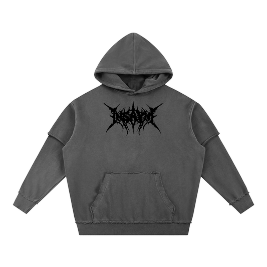 INSAYNE Snow Washed Raw Edge Double Layered Hoodie